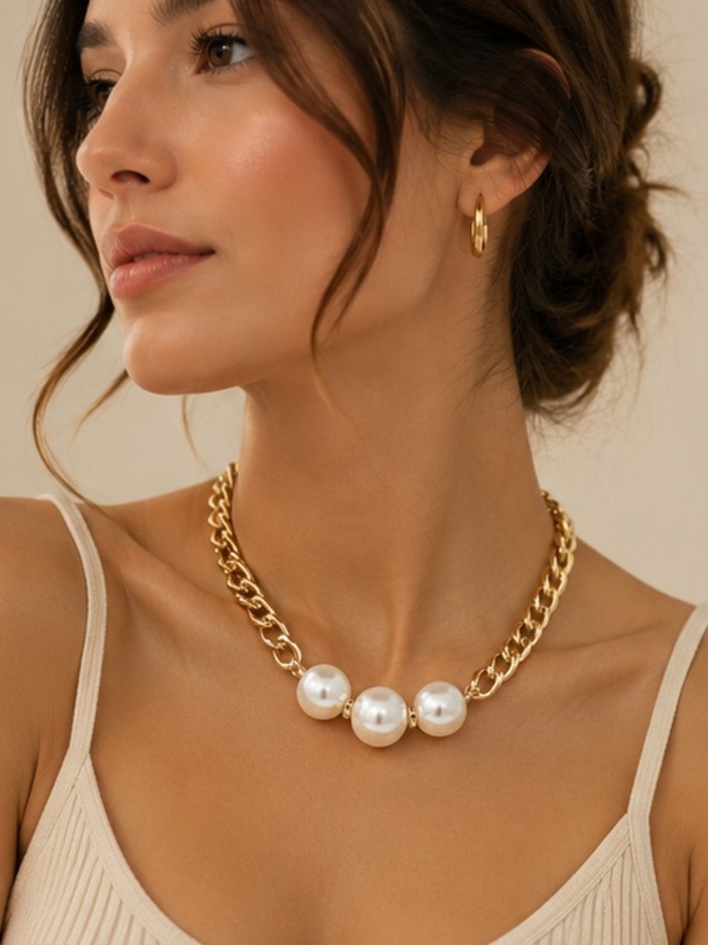 Classic Gold Pearl Chain Choker Necklace